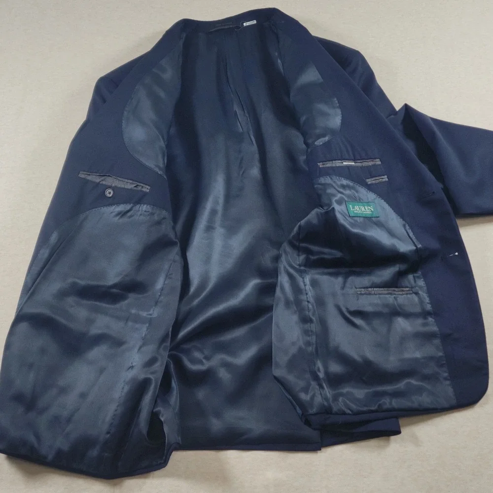 Lauren Ralph Lauren Mens 50R Navy Blue Blazer 100 Wool Two Button Sport Coat
